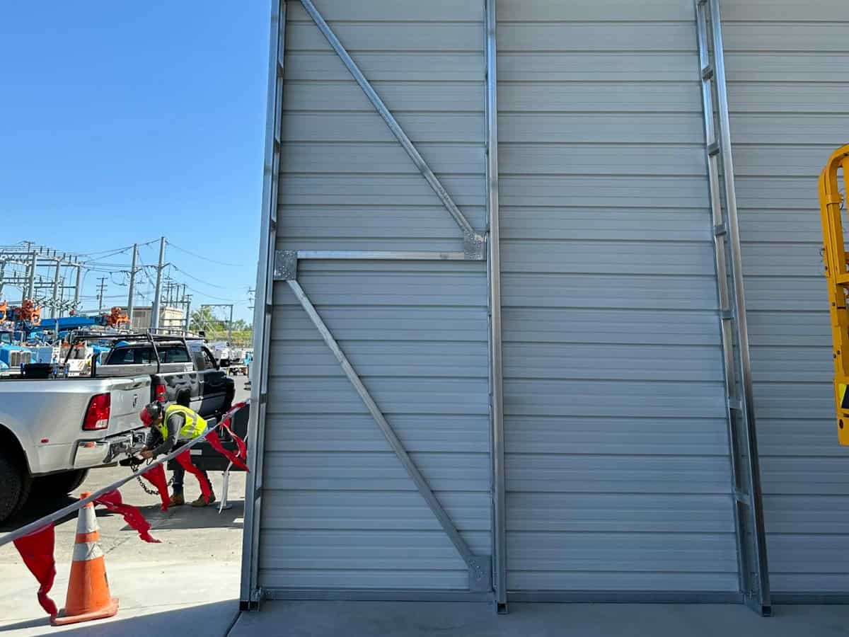 Norcal Carports diagonal bracing installed on a steel structure