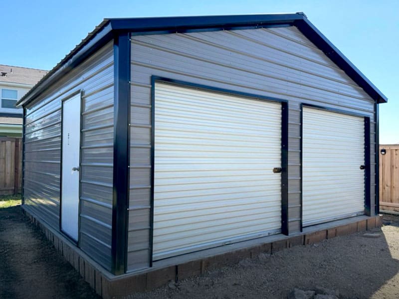 Two car garage on concrete pad