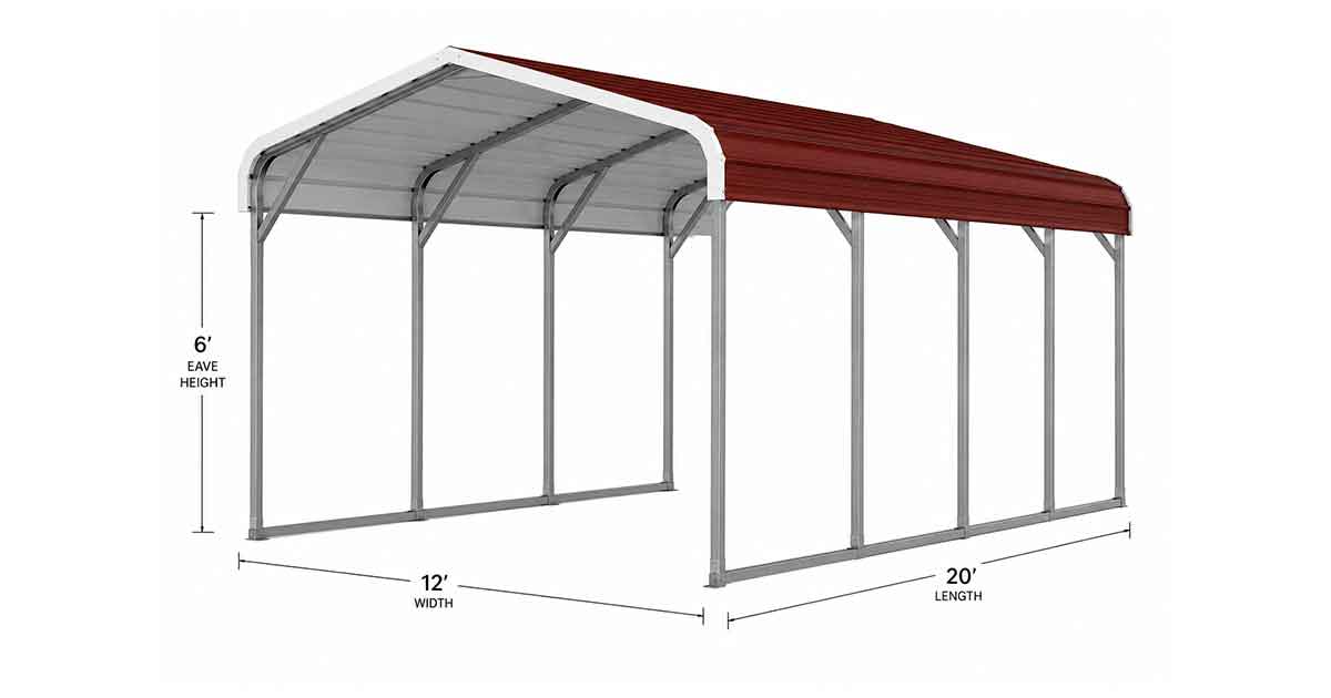 12x20x6 Standard Open Carport