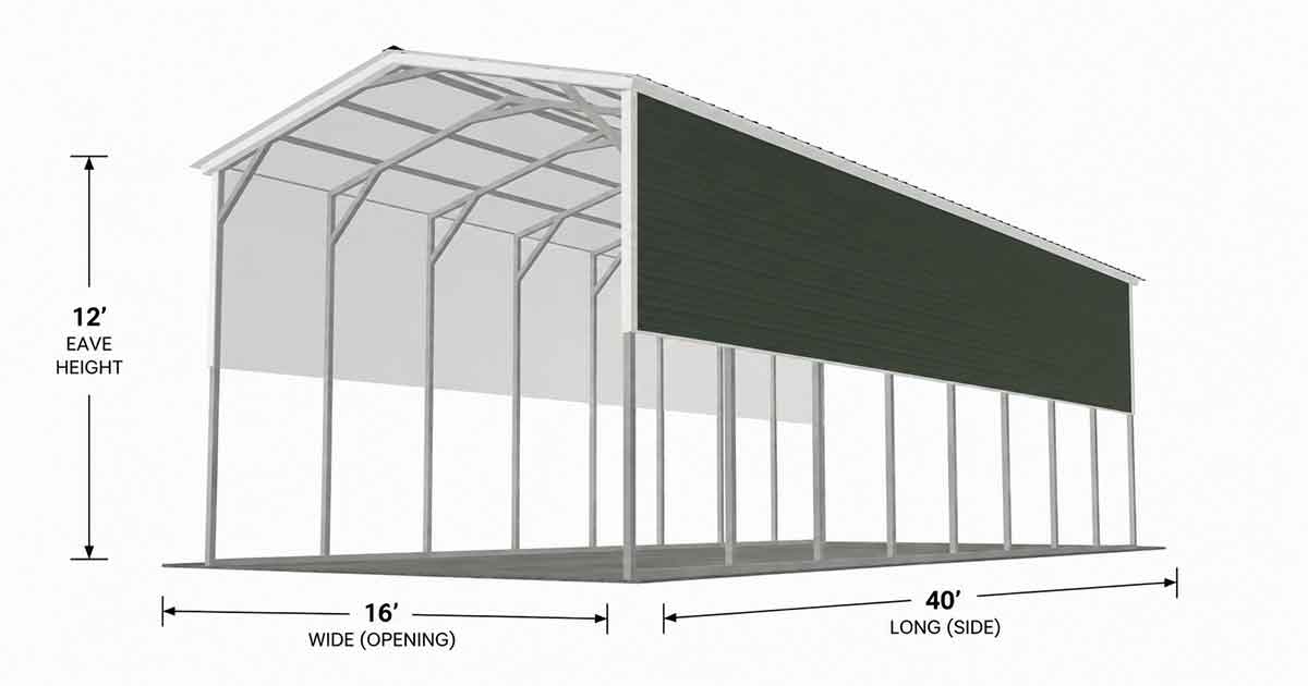 16 x 40 x 12 Vertical RV Carport