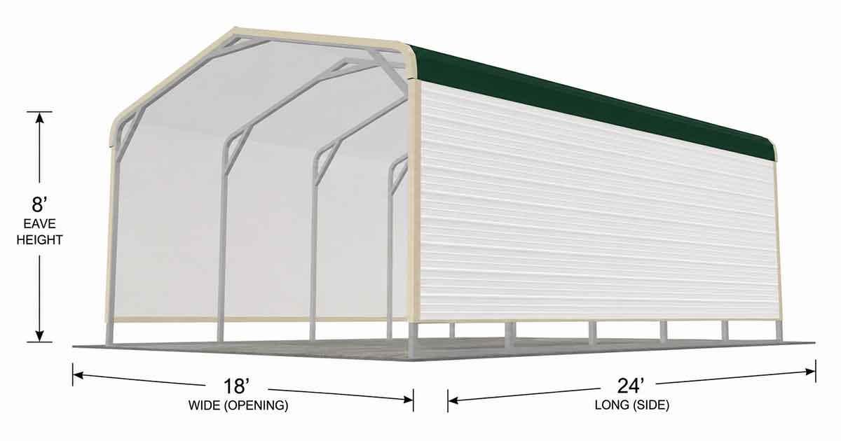 18 x 24 x 8 Partially Enclosed Standard Carport