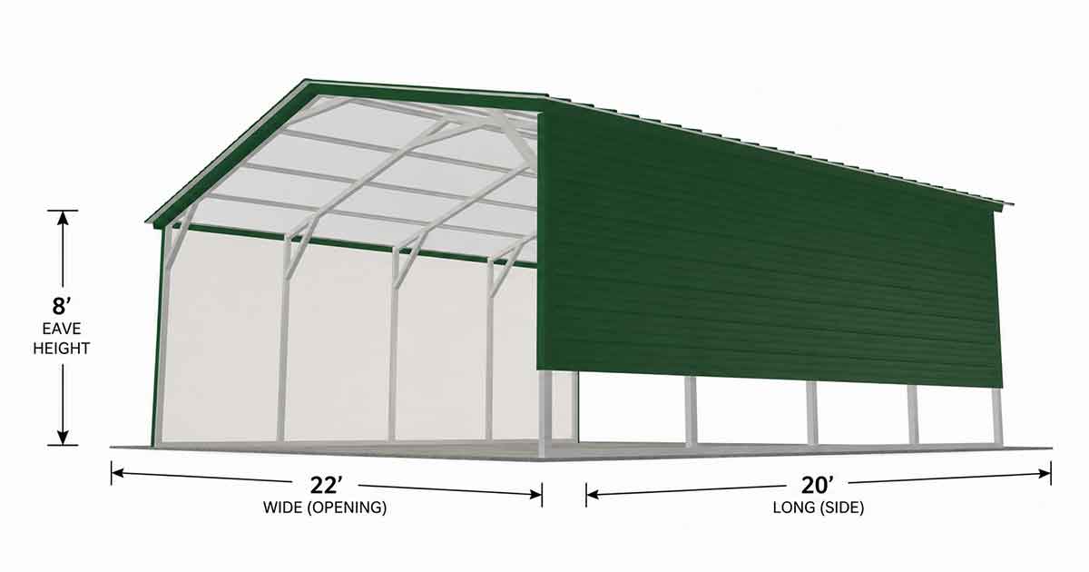 22 x 20 x 8 Partially Enclosed Vertical Carport