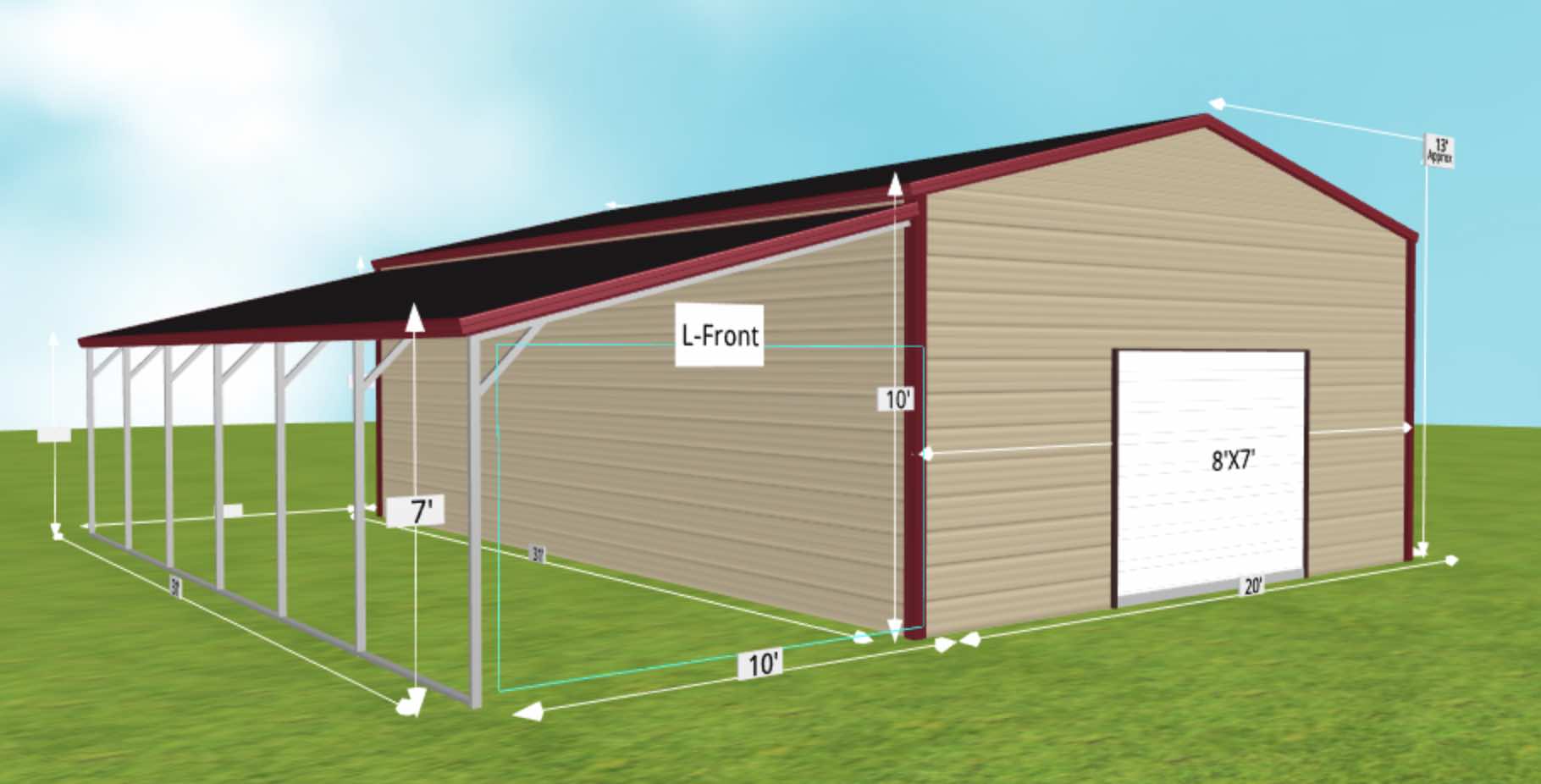 garage with metal lean to sheds