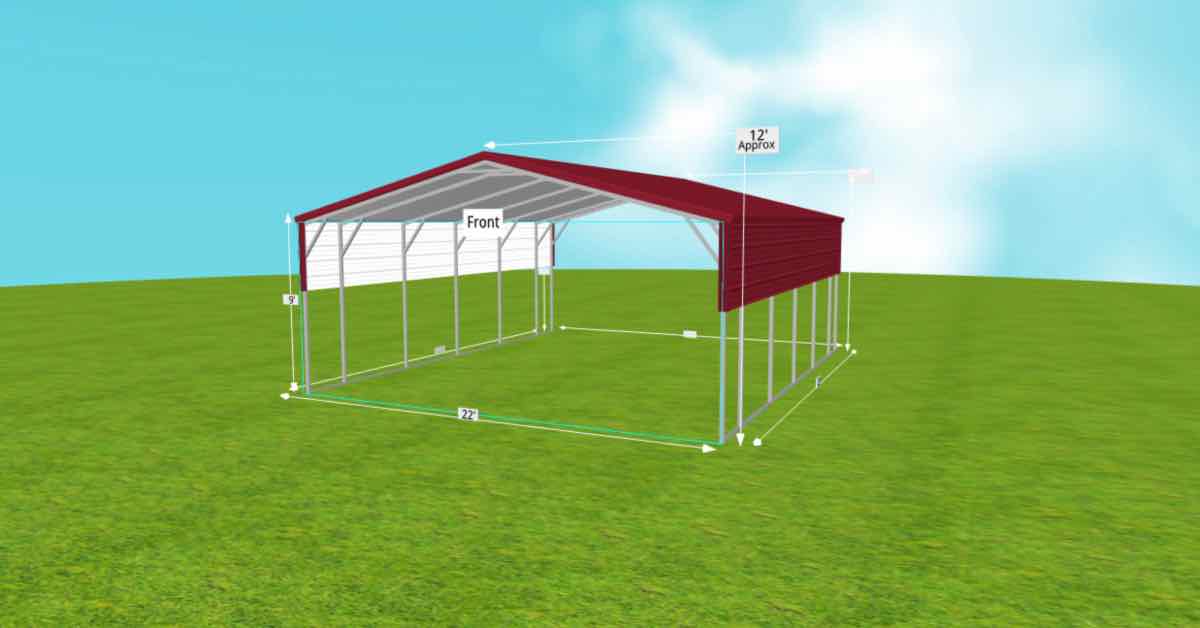 Steel 2-Car Standard Carport With Vertical Roof outside