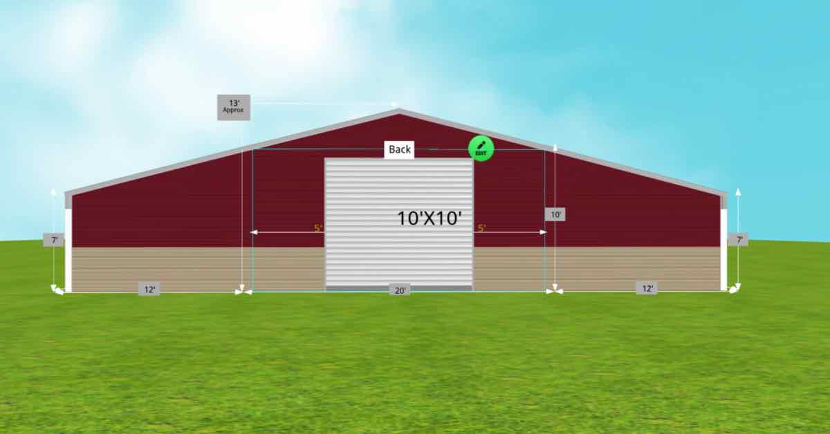 standard barn with large open front and garage door back