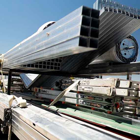 carport frame on the back of a truck