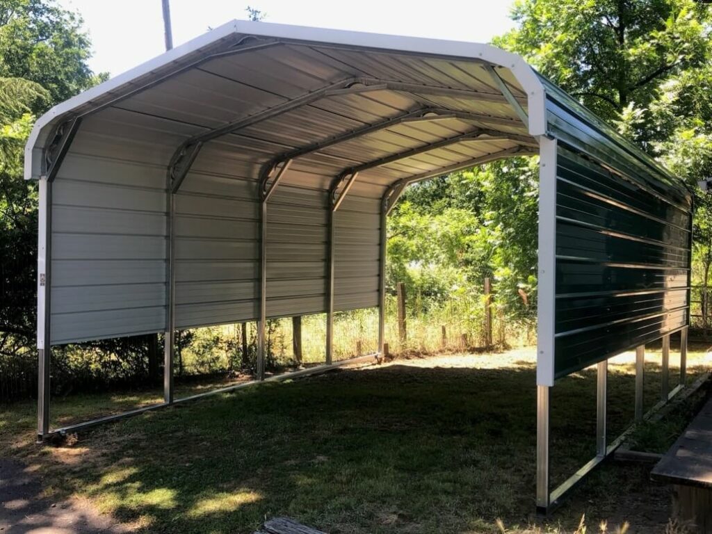 classical style carport on dirt mobile home anchors