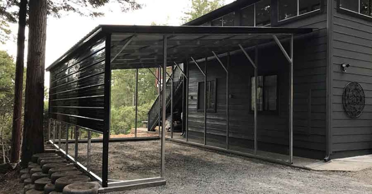 Black Lean-to Against House